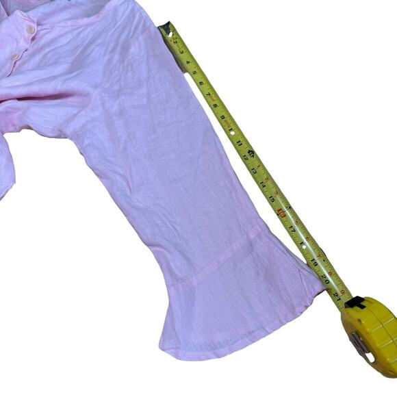 Flax 100% Linen Button Up Top Pink Bell Sleeves M Coastal Beach Preppy Prep - Picture 10 of 11